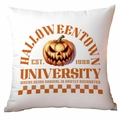 Detail of Halloweentown University orange pumpkin print on white cotton linen pillowcase - Halloweentown Orange Pumpkin Style (TDLD87-11)