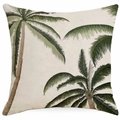 Tropical linen throw pillow cover with green palm tree embroidery on beige background - Green Palm Leaf Style (DYM322-3) / Single-Sided Linen Without Core