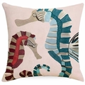 Linen square throw pillow cover featuring detailed sea horse embroidery for home sofa decor - Artistic Seahorse Style (DYM322-4) / Single-Sided Linen Without Core