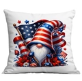 Patriotic July 4th gnome pillow cover with stars and stripes printed on white cushion - 45x45cm Single Sided Printing
