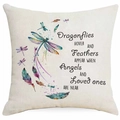 Linen dragonfly throw pillow cover with watercolor feather print and quote - 45*45cm Linen Single Sided Without Core