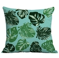 Tropical monstera leaf print pillow cover with vibrant greenery on a light teal base - Morandi Tone Monstera (CDR283-8)
