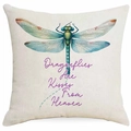 Linen cushion cover with dragonfly print and Dragonflies Are Kisses From Heaven text - 45*45cm Linen Single Sided Without Core