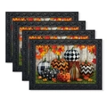 Set of four Thanksgiving place mats with autumn pumpkin designs and black embossed borders - Checkered Polka Dot Pumpkin (TCD98-16) / 30*45cm