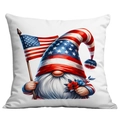Patriotic gnome throw pillow cover with American flag hat and July 4th festive design - 45x45cm Single Sided Printing / Gnome with Flag and Red Blue Flowers (CDR302-21)