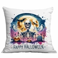 Detailed close-up of white Halloween pillowcase featuring skeleton, ghosts and pumpkin prints - Skeleton Ghost Pumpkin Style (TDLD86-17)