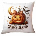 Halloween pumpkin throw pillow with Spooky Season print and pink bow decoration - Pink Bow Jack-o'-lantern Style (TDLD87-20)