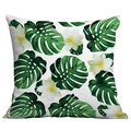 Square pillowcase featuring green monstera leaves and white flowers on white fabric - Green Leaf White Flower (CDR283-12)