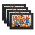 Set of 4 Thanksgiving placemats with pumpkins and sunflowers on white wood background - Buffalo Check Sunflower Pumpkin (TCD98-11) / 30*45cm