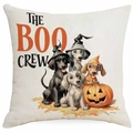 Dettaglio della trama in lino con stampe di cuccioli di Halloween e scritta The Boo Crew - The Boo Crew Cuccioli (DYM327-2)