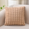 Checkered rabbit fur texture cushion cover in camel brown color for sofa - Orange