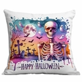 Halloween decorative polyester pillow cover with watercolor skull and ghost motifs - Cemetery Ghost Bat Style (TDLD86-8)
