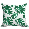 Tropical monstera leaf print cushion cover in white and green for home sofa decor - Repeated Monstera Pattern (CDR283-19)