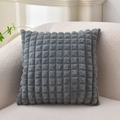 Dark grey faux rabbit fur throw pillow cover with elegant checkered plush texture - Gray