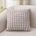 Taupe faux fur pillow cover with luxury checkered pattern and soft plush texture - Light Gray