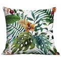Square tropical leaf cushion cover with monstera palm and orange orchid prints - Floral Orchid Greenery (CDR283-21)