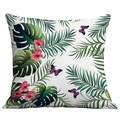 Tropical cushion cover featuring green monstera leaves and purple butterflies - Butterfly Hibiscus Jungle (CDR283-22)