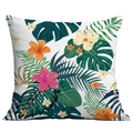 Square tropical pillow cover with colorful hibiscus flowers and monstera leaves - Vacation Style Hibiscus (CDR283-23)