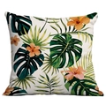 Tropical pillow cover with green monstera leaves and orange hibiscus flowers - Orange Hibiscus Greenery (CDR283-24)