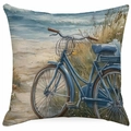 Coastal beach throw pillow cover with watercolor blue vintage bicycle and ocean waves design - Vintage Bicycle Style (DYM323-4)