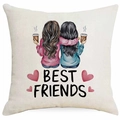 Leinen-Kissenbezug mit Best Friends Handzeichnung Illustration und Kaffeetassen - Best Friends mit Kaffee Rückansicht Stil (DYM319-4)