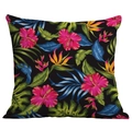 Tropical cushion cover with vibrant hibiscus and palm leaves on black background - Bird of Paradise Flower (CDR283-27)