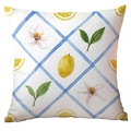 Geometric lemon pattern pillowcase with watercolor fruit and blue lattice for sofa - Blue Watercolor Lattice Lemon (CDR299-2)
