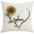 Fodera per cuscino girasole vintage in lino beige con stampa ape e cuore - Modello Artistico di Girasole (DYM312-1)