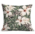 Tropical square pillow case featuring white hibiscus flowers and leopard print on white background - Leopard Hibiscus Mix (CDR283-29)