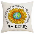 Fodera per cuscino in lino con girasole e testo Be Kind su sfondo bianco - Citazione Gentilezza Terra Girasole (DYM312-2)