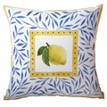 Square cushion cover with lemon watercolor print and blue leafy border patterns - Blue And White Decorative Frame Lemon (CDR299-4)
