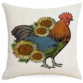 Fodera per cuscino vintage in lino con gallo colorato e motivo di girasoli estivi - Stile Gallo Girasole (DYM312-3)