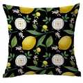 Funda de cojín negra con motivos de limones y azulejos de estilo mediterráneo puro - Limón Mediterráneo Fondo Negro (CDR299-5)