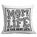 Square white Mom Life pillowcase with leopard print lettering and black slogan - Leopard Print Mom Life Style (CDR317-7)