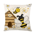 Linnen kussenhoes met bijen madeliefjes en gouden stippen voor huisdecoratie - 45x45cm / Bijenkorf Stijl(JYM589-4)