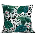 Tropical cushion cover with leopard print pattern and green palm leaves on white background - Leopard Frangipani Mix (CDR283-31)