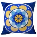 Funda de cojín de limón de verano con patrón de mandala azul y amarillo en felpa suave - Mandala Floral De Arte Azul (CDR299-6)