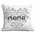 White square cushion cover with black heart mama typography and praise words - Loved Mama Praise Style (CDR317-9)