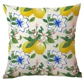 Funda de cojín cuadrada de felpa corta con patrón geométrico de limones y flores - Limón Floral De Acuarela Fresca (CDR299-7)