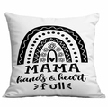Housse de coussin blanche carrée avec imprimé arc-en-ciel MAMA hands & heart full - Style Cœur Arc-en-ciel Maman (CDR317-12) / 45x45CM (Sans Noyau)