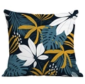 Tropical monstera leaf cushion cover in navy blue and ginger yellow modern style - Dark Blue Nordic Plant (CDR283-33)
