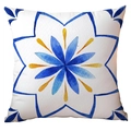 Funda de cojín cuadrada de felpa con estampado de mandala floral azul y amarillo - Fores De Arte Simétricas Azul Y Amarillo (CDR299-8)