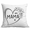 Housse de coussin blanche avec imprimé MAMA et motif de cœur fleuri pour la fête des mères - Style Cadre Floral Maman (CDR317-13) / 45x45CM (Sans Noyau)
