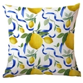 Funda de cojín cuadrada de felpa corta con estampado de limón y lazo azul - Hojas De Limón En Acuarela Fondo Blanco (CDR299-9)
