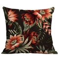 Square pillow cover with vibrant orange tropical flower and green leaves pattern - Dark Brown Vivid Floral (CDR283-34)
