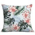 Square pillowcase featuring tropical green leaves and pink orchid floral print - Vacation Pink Orchid (CDR283-35)