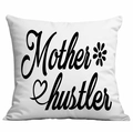 Housse de coussin Mother Hustler blanche avec lettrage floral noir et cœur - Style Mother Hustler (CDR317-1) / 45x45CM (Sans Noyau)