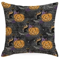 Detail of Halloween pillowcase with watercolor pumpkin, black cat, and spider web prints - Watercolor Pumpkin Cat Web (DYM326-8)
