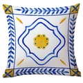 Funda de cojín de felpa corta con diseño de limón en acuarela y bordes geométricos azules - Patrón De Ondas De Arte Azul Y Amarillo (CDR299-12)