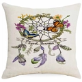 Linen texture cushion cover with Sweet Dreams dreamcatcher and floral pattern - Sweet Dreams Dreamcatcher Butterfly Style (DYM315-5)